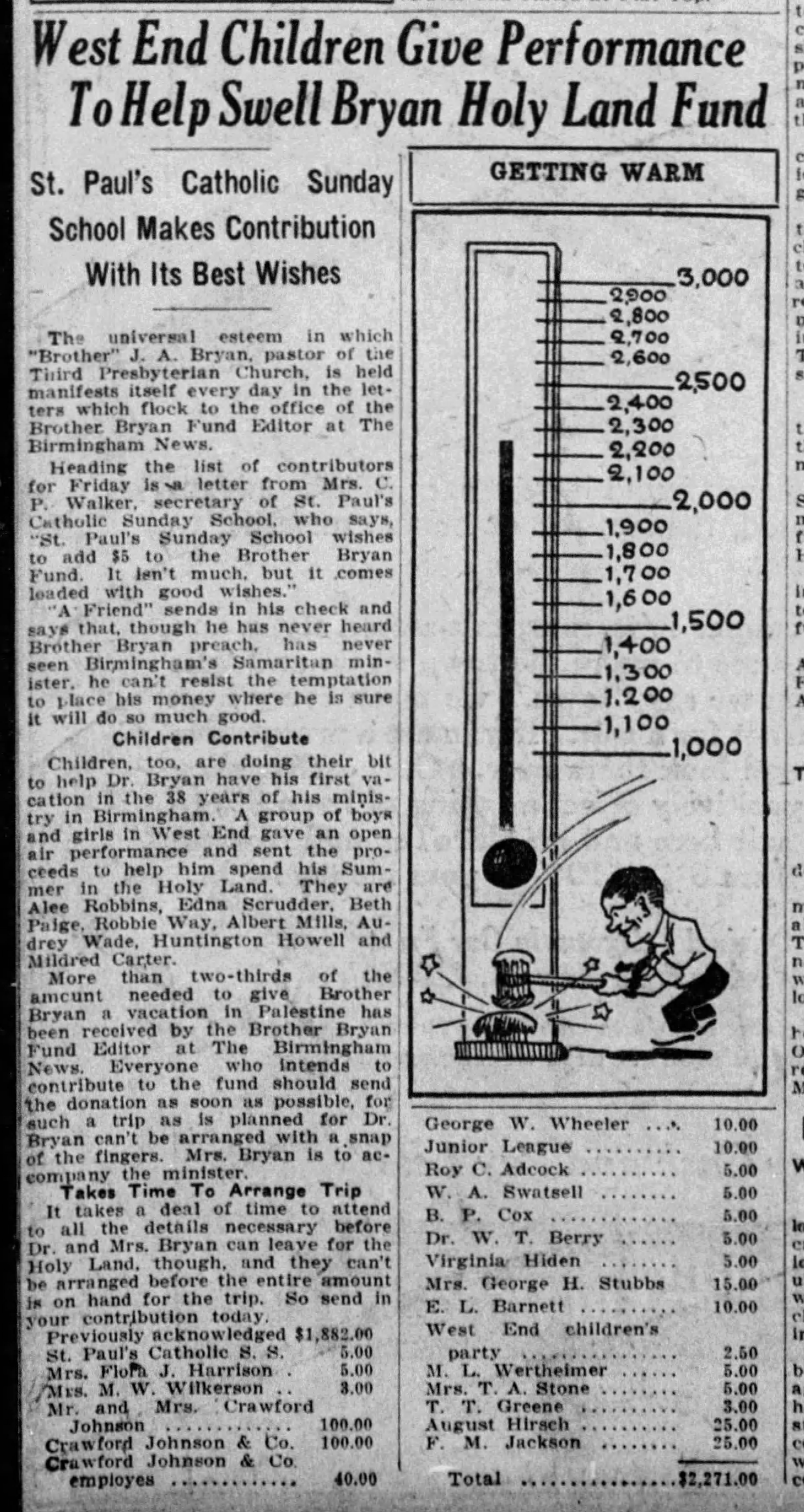 West End Children Give Performance To Help Swell Bryan Holy Land Fund